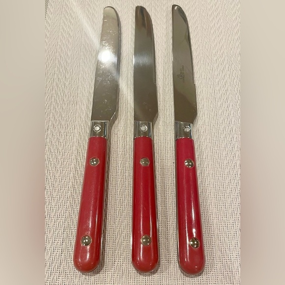 Vintage MCM Gibson Red Chunky Handle Stainless Flatware 3 place Settings - Picture 3 of 5